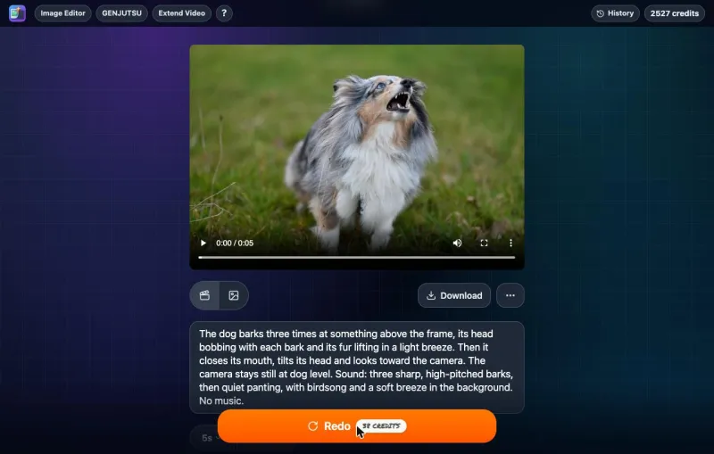 The finished Grok Imagine video in the generator with the Download button