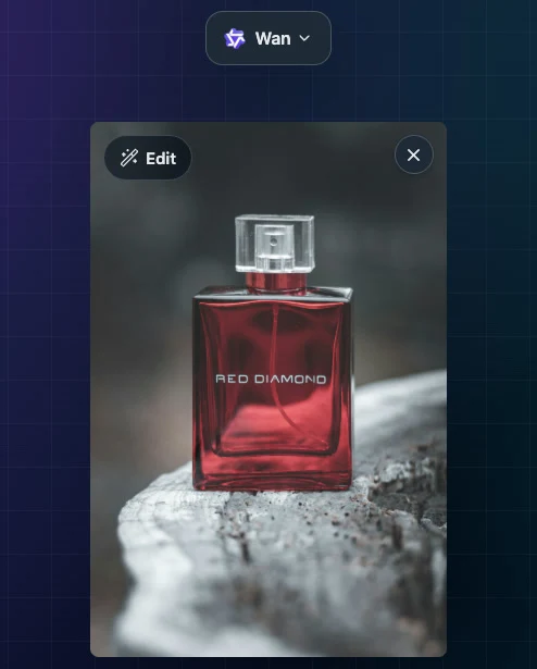 The product photo uploaded to the generator, with Edit and remove buttons